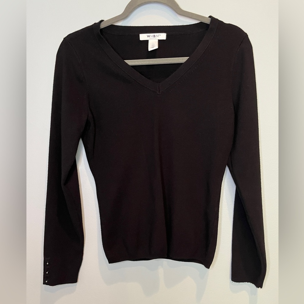 White House Black Market Black V-Neck Long Sleeve Sweater - Size Large